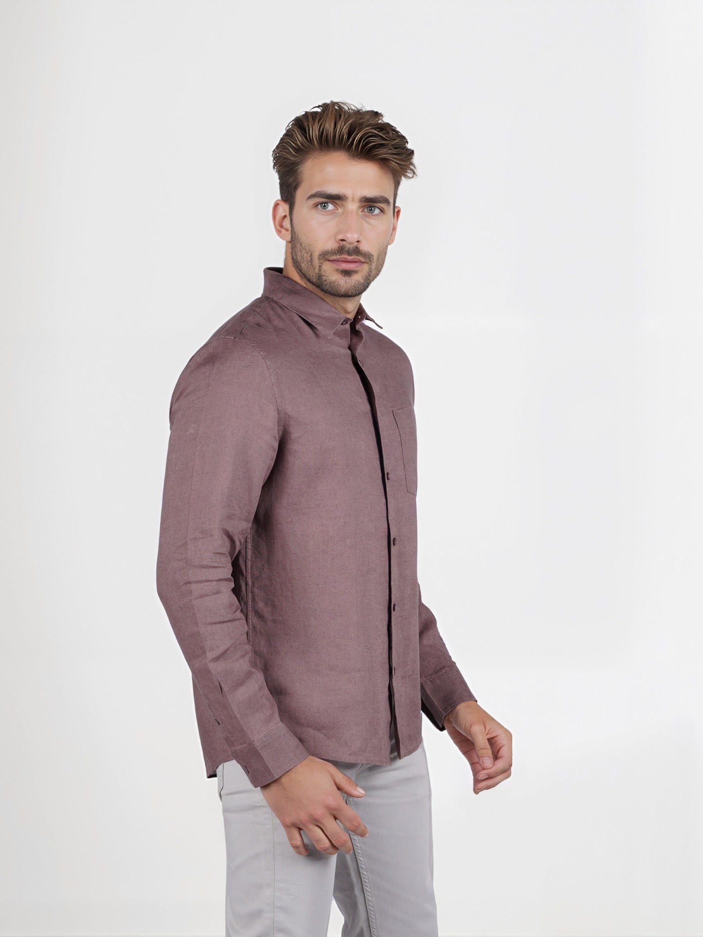 Celio* Men Brown Regular Fit Linen Solid Shirt