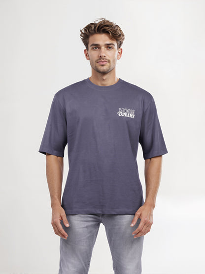 Celio* Men Blue Printed Oversized Cotton T-shirt