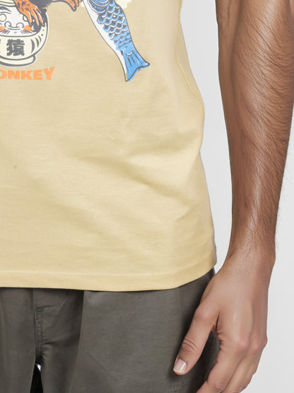 Celio* Men Mustard Printed Straight Fit Cotton T-shirt