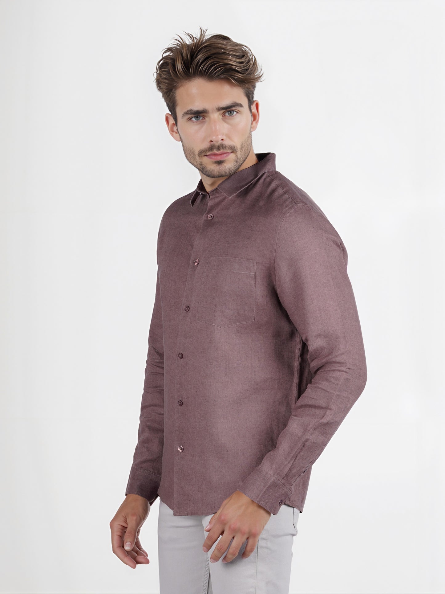 Celio* Men Brown Regular Fit Linen Solid Shirt