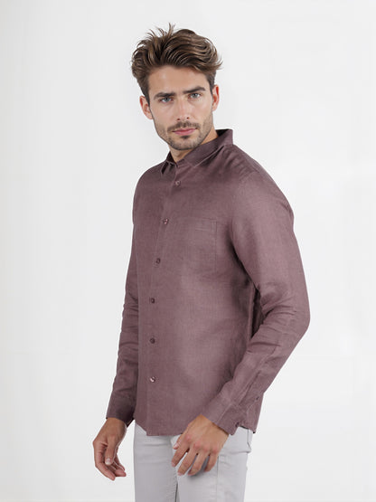 Celio* Men Brown Regular Fit Linen Solid Shirt