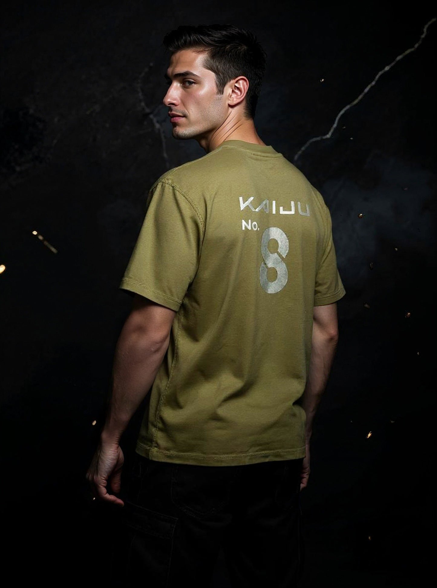 Celio* Men Olive Printed Oversized Cotton Kaiju T-Shirt