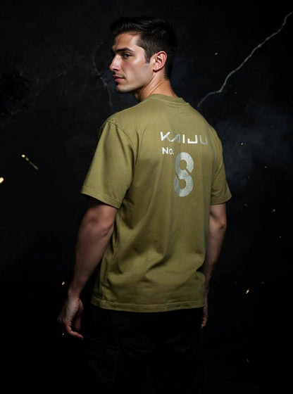 Celio* Men Olive Printed Oversized Cotton Kaiju T-Shirt