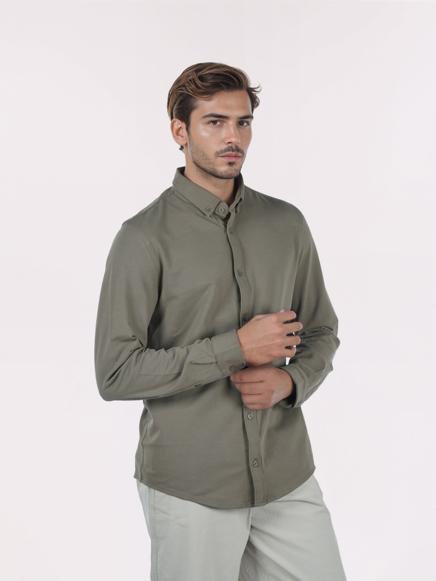 Celio* Men Olive Solid Regular Fit Cotton Shirts