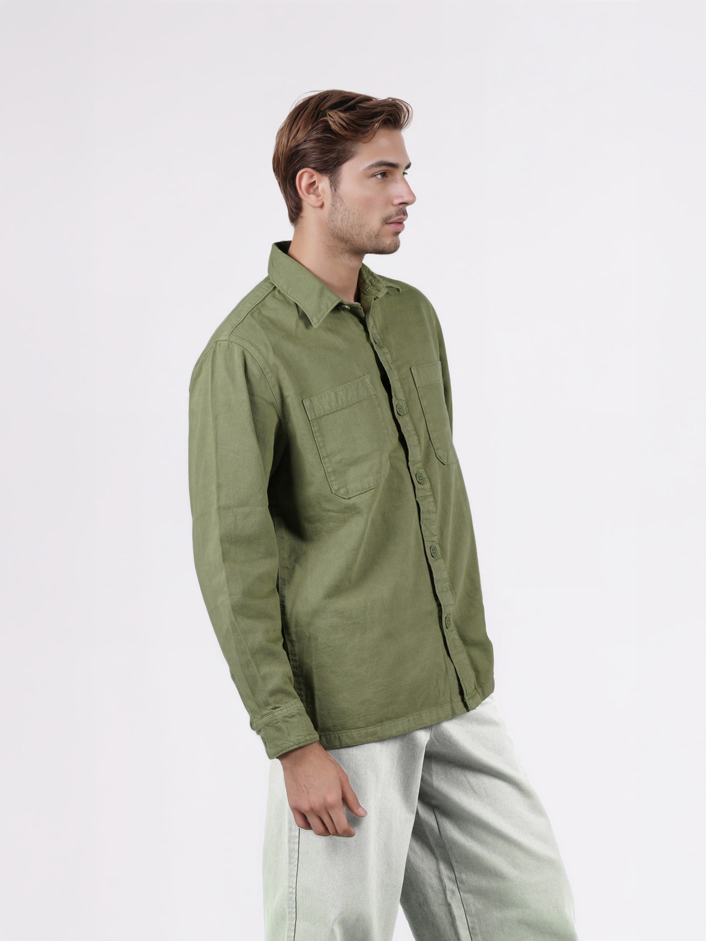 Celio* Men Olive Solid Overshirt Cotton Shirts