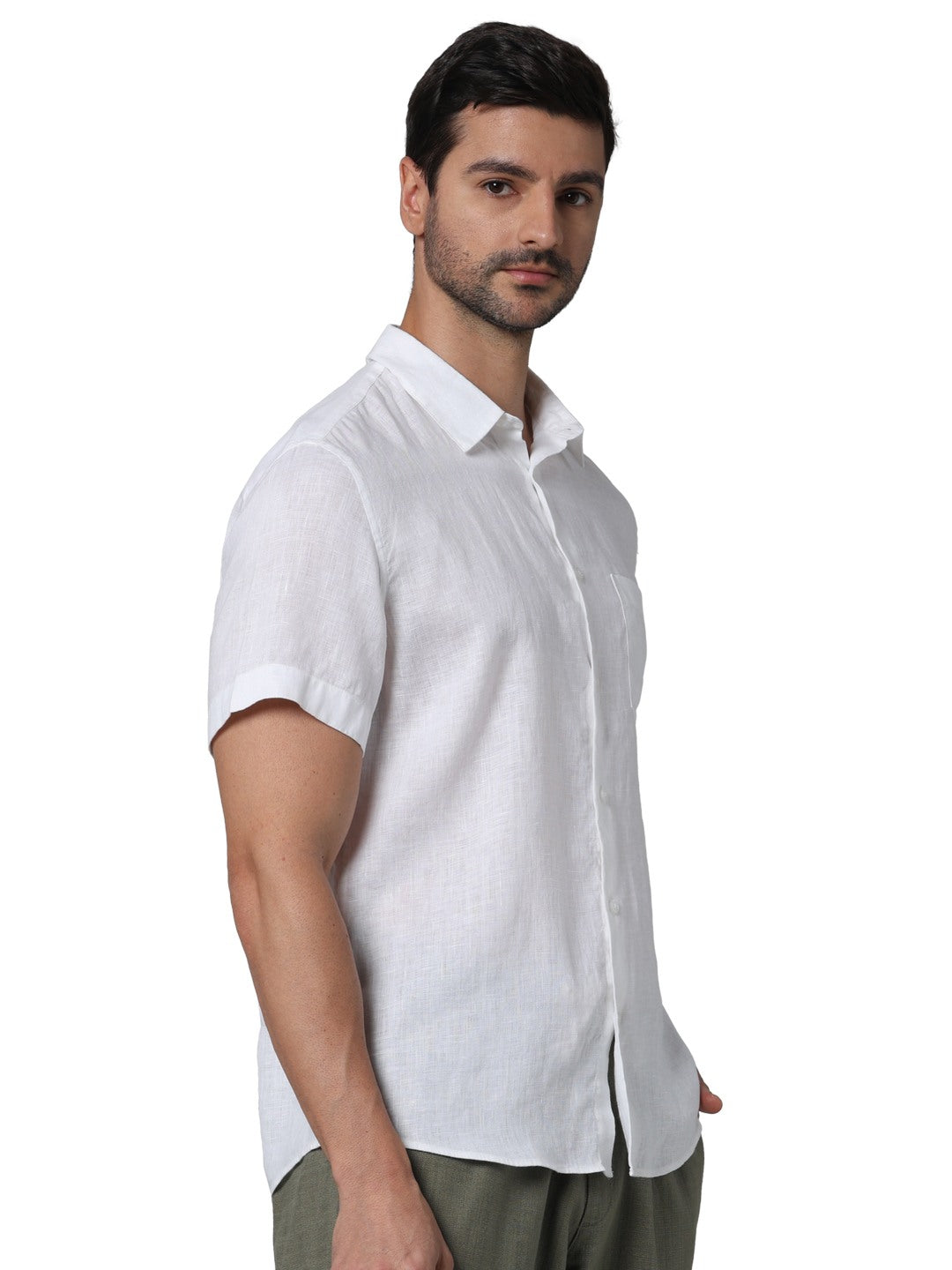 Celio* Men White Solid Regular Fit Linen Shirts