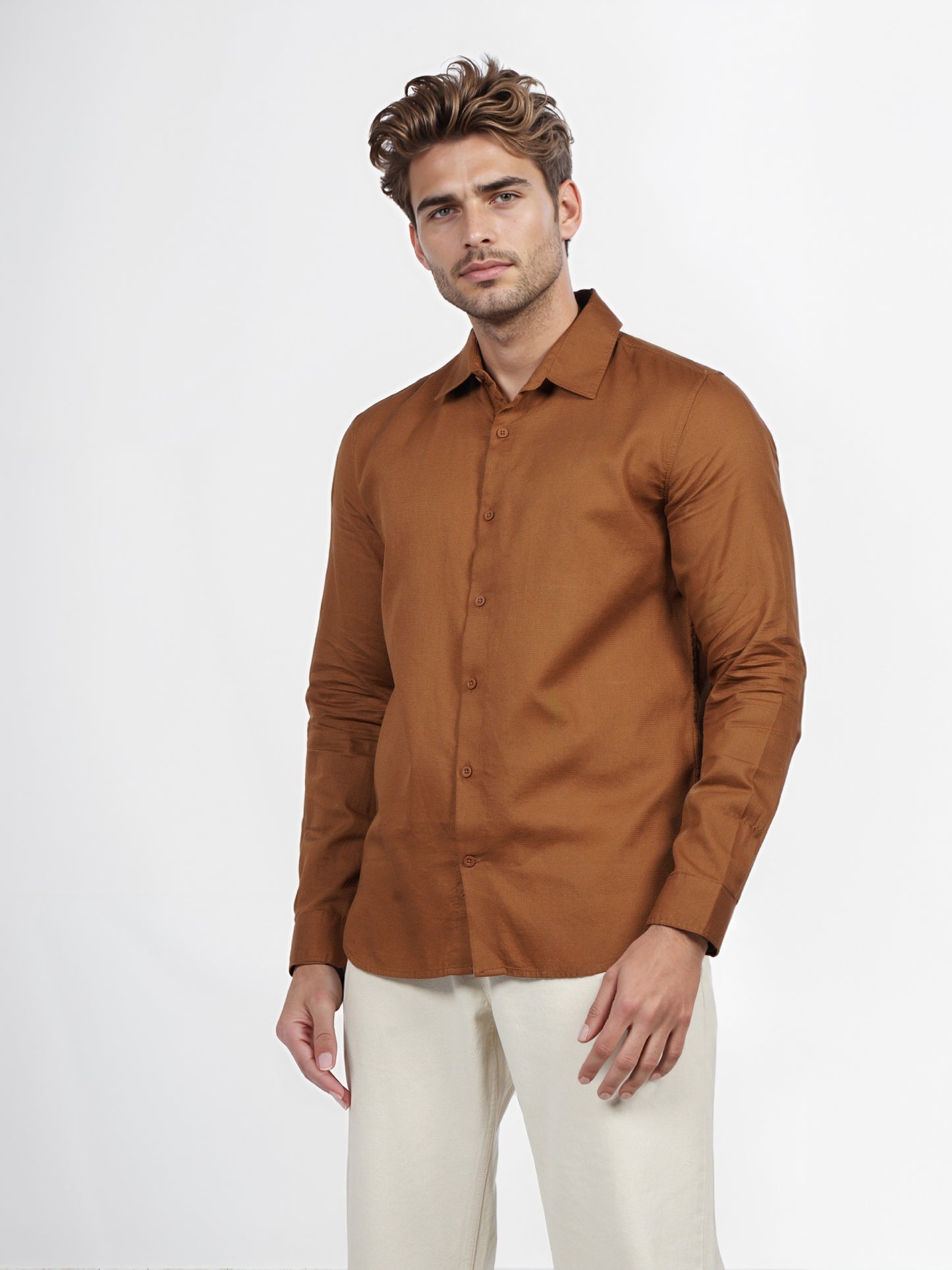 Celio* Men Brown Solid Regular Fit Cotton Shirt