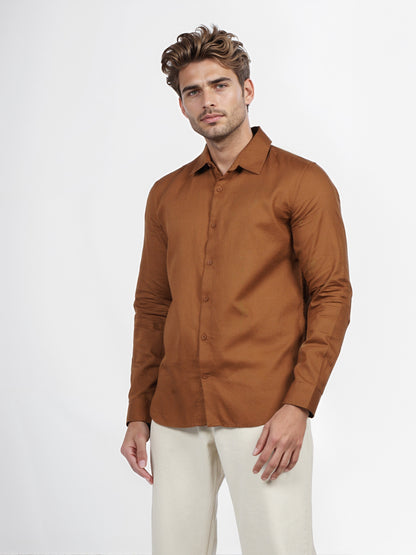 Celio* Men Brown Solid Regular Fit Cotton Shirt