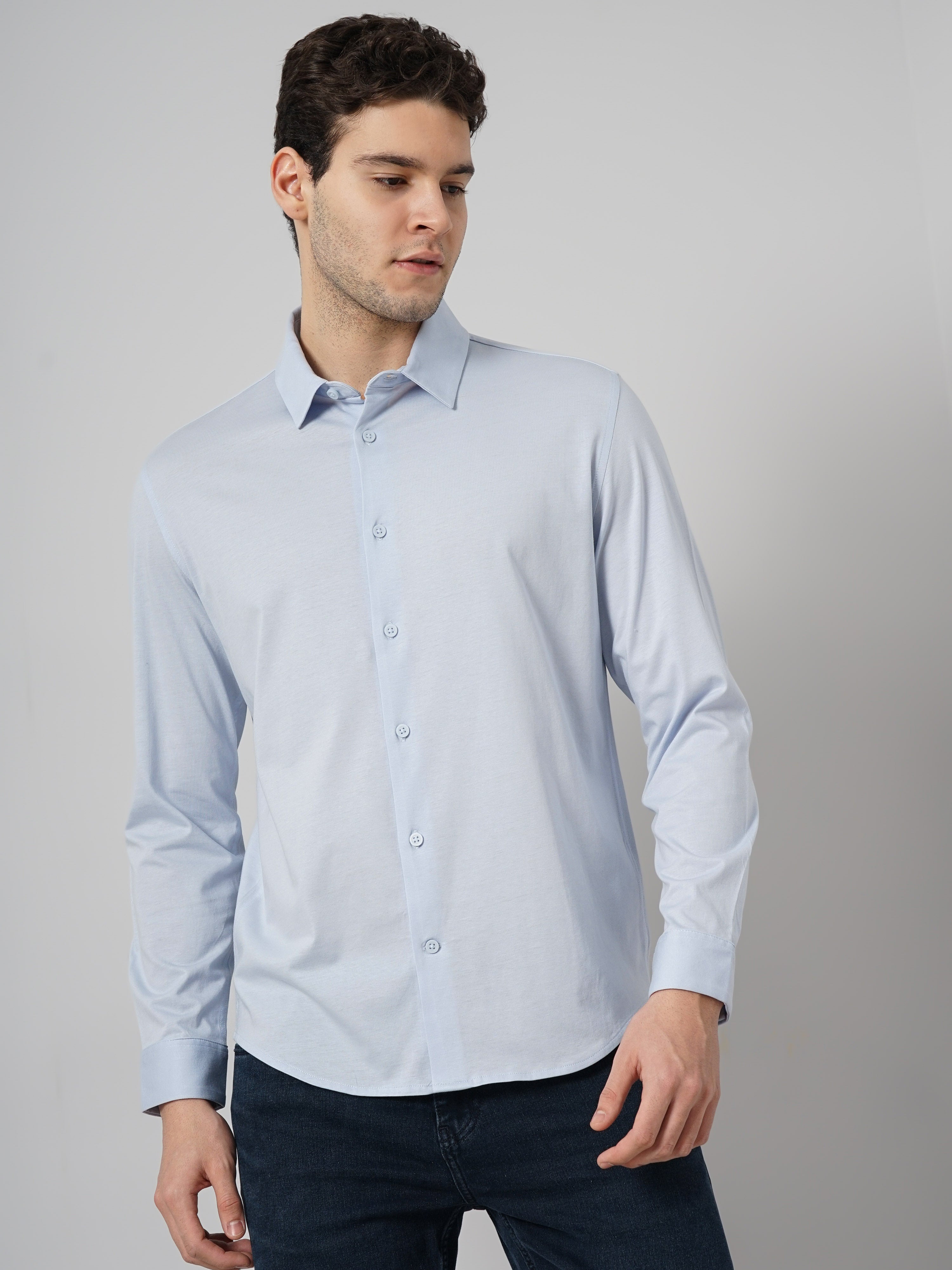 Blue Solid Cotton Shirt