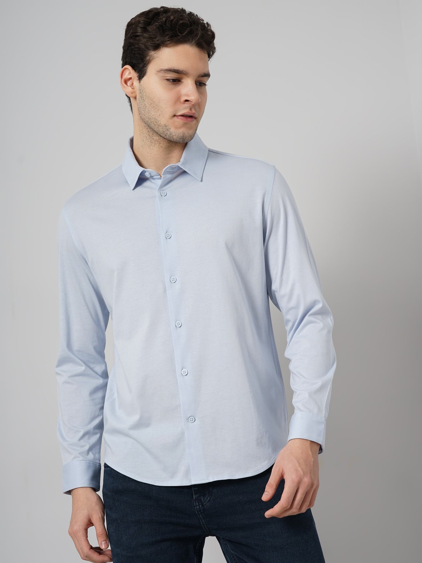 Blue Solid Cotton Shirt