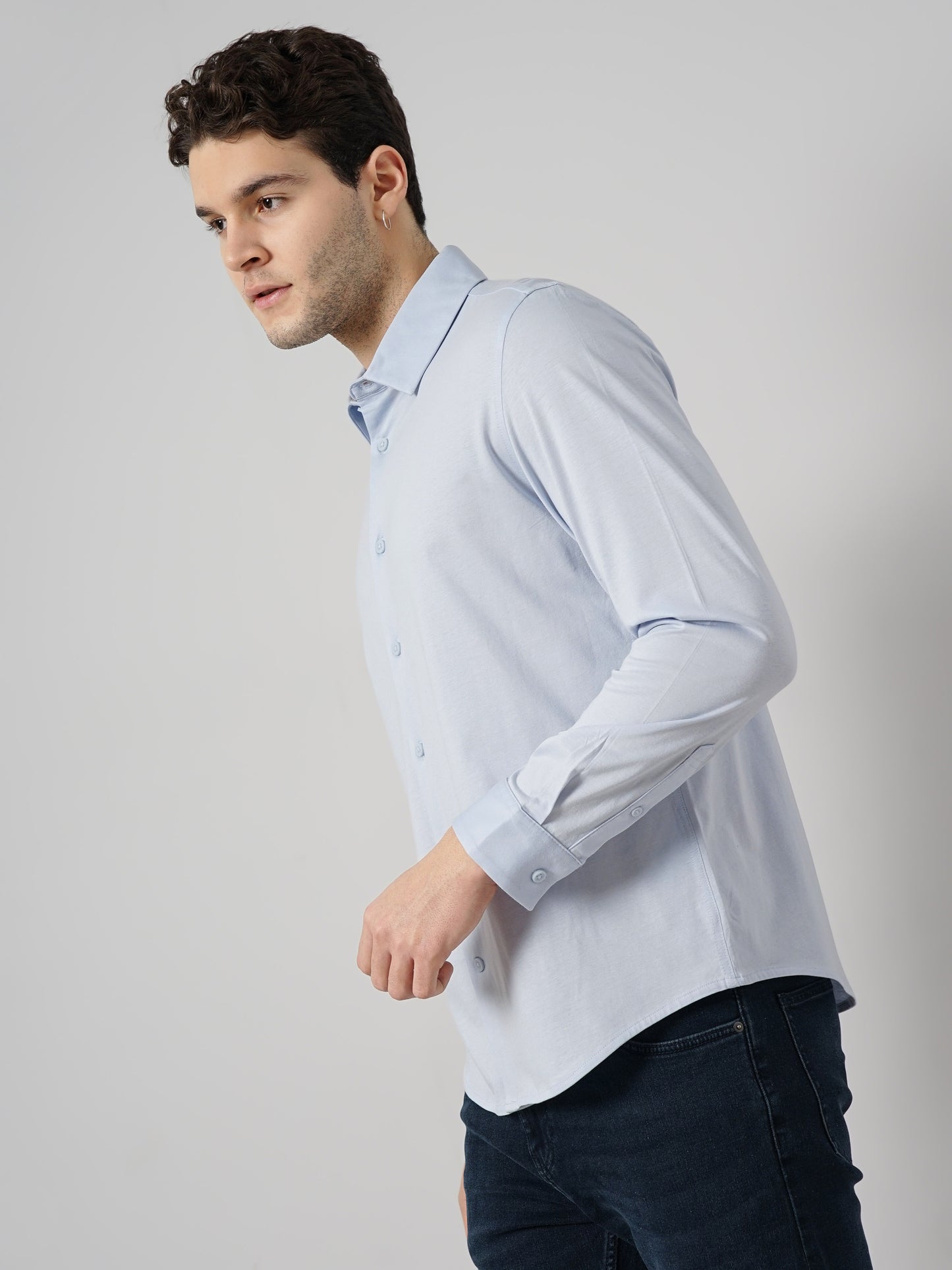 Blue Solid Cotton Shirt