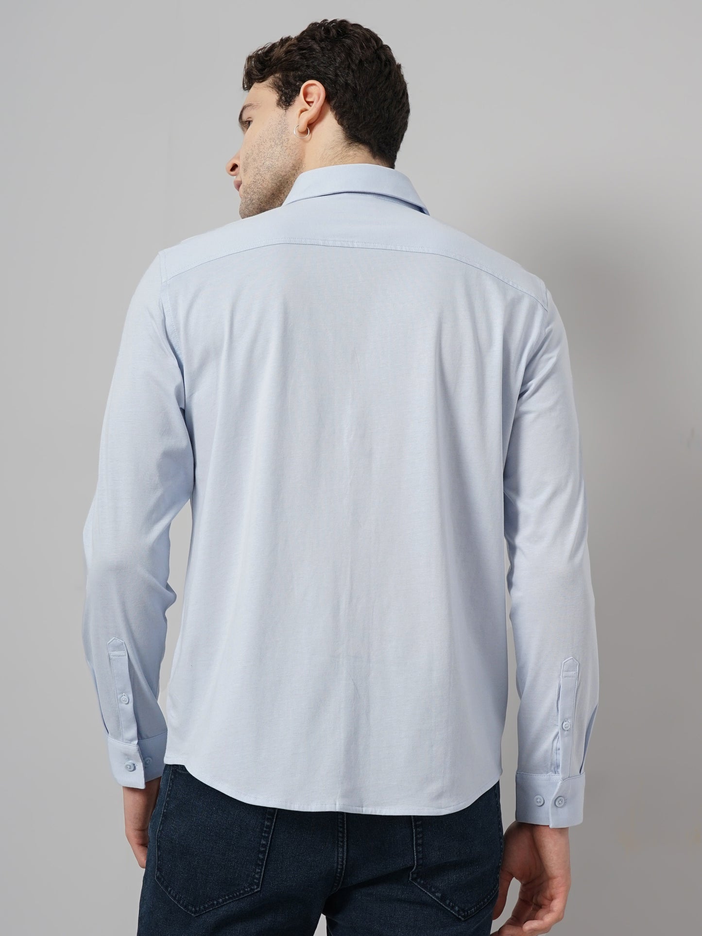 Blue Solid Cotton Shirt