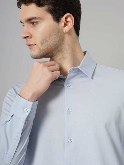 Blue Solid Cotton Shirt