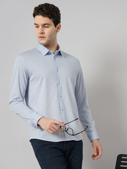 Blue Solid Cotton Shirt