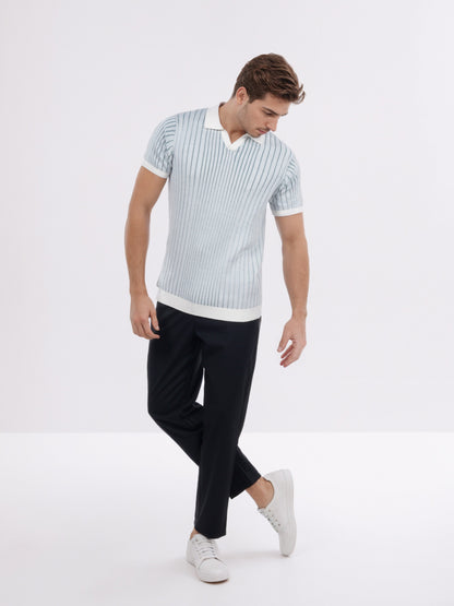 Celio* Men White Striped Regular Fit Cotton T-Shirt