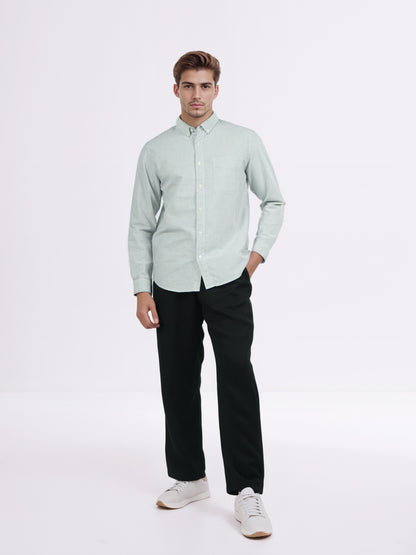 Celio* Men Green Striped Regular Fit Cotton Shirts
