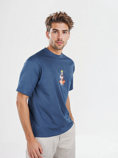 Celio* Naruto Regular Fit Cotton Blue T-Shirt