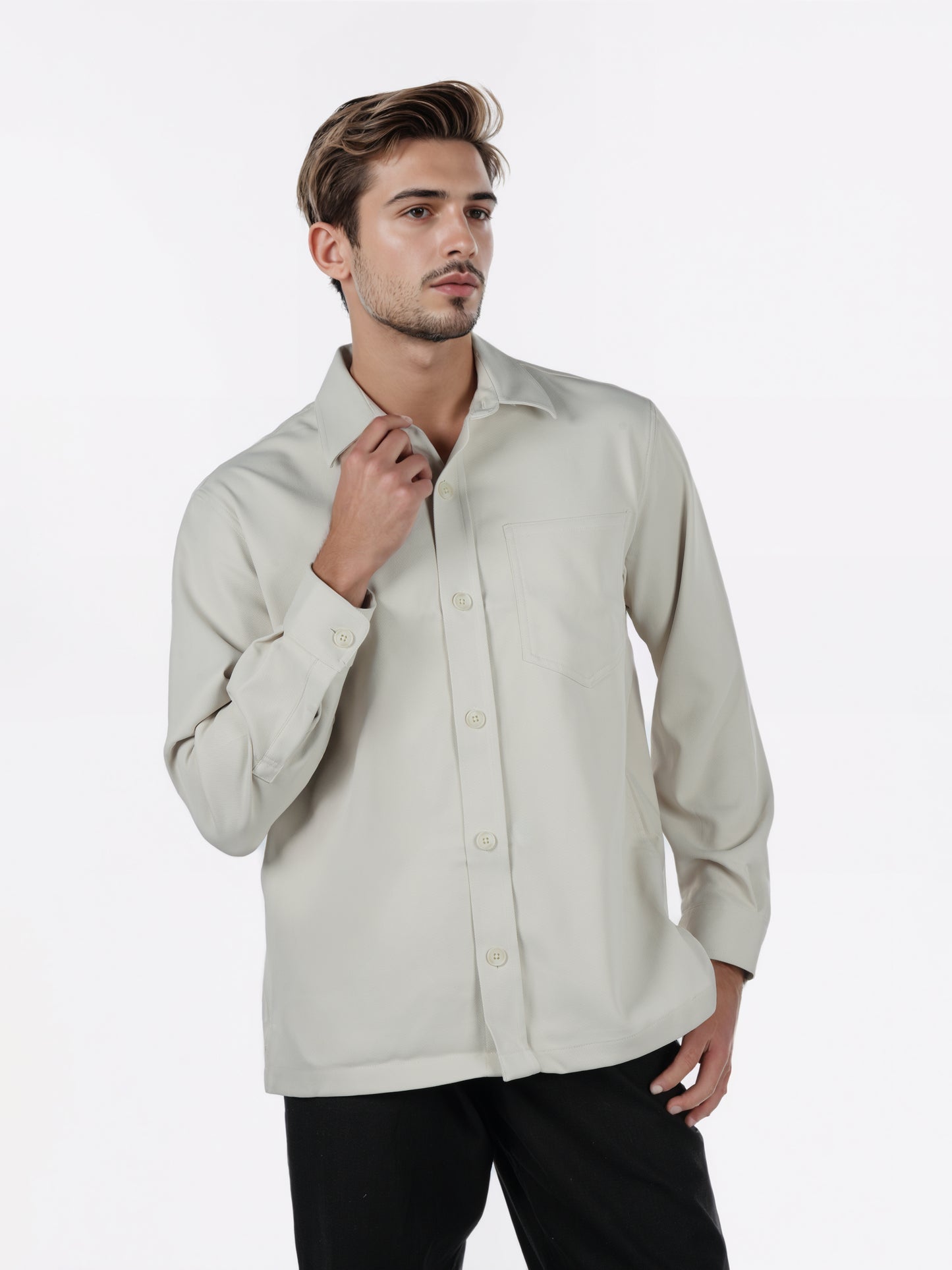 Celio* Men Beige Solid Overshirt Polyester Shirts