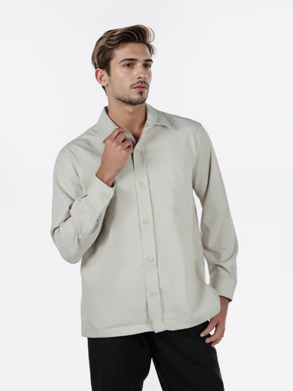 Celio* Men Beige Solid Overshirt Polyester Shirts