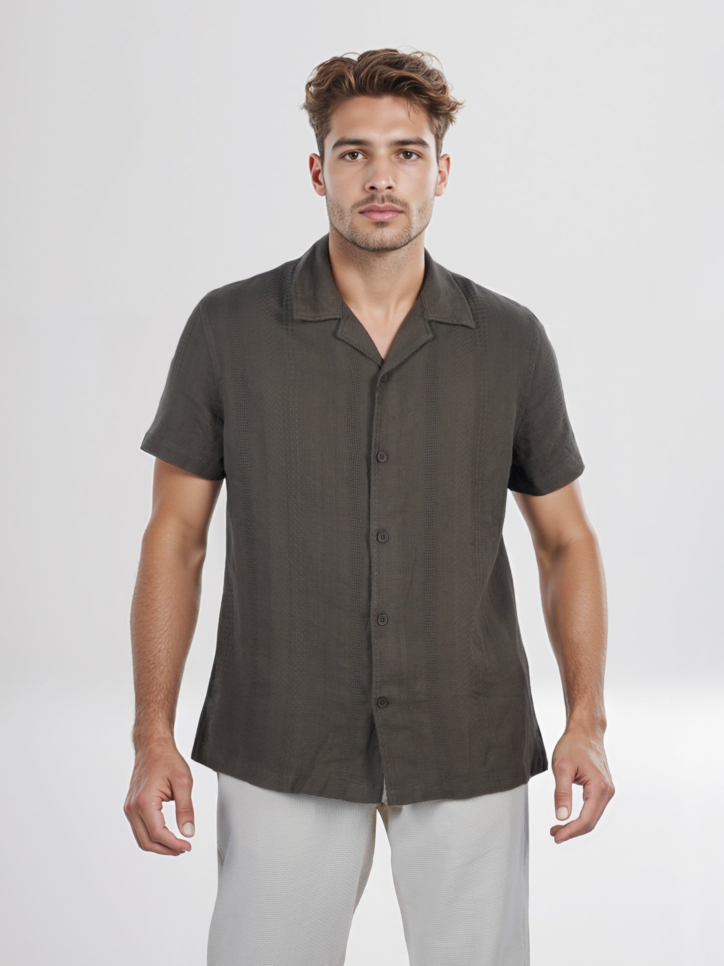 Celio* Men Olive Solid Regular Fit Cotton Shirt