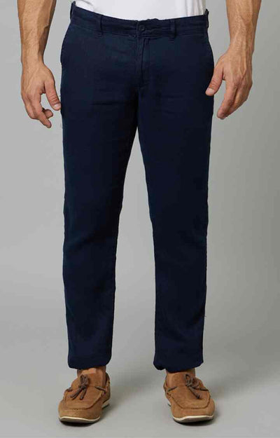 Celio* Linen Slim Fit Navy Blue Trouser