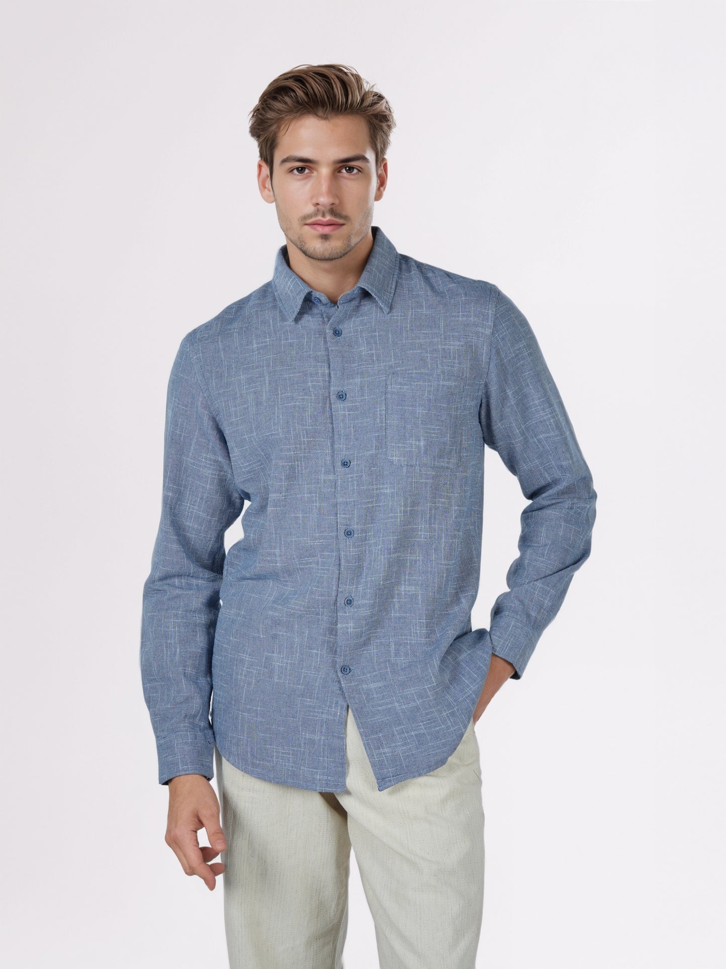 Celio* Men Blue Solid Regular Fit Cotton Shirts