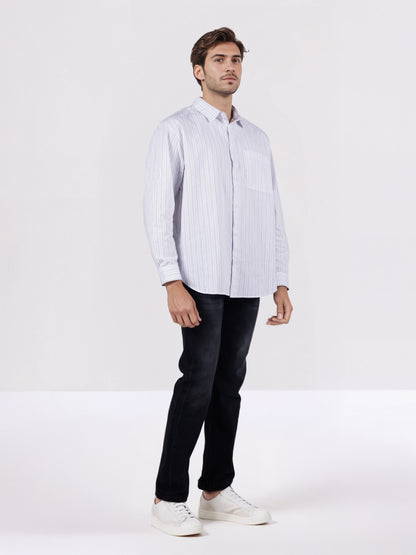 Celio* Men White Striped Overshirt Cotton Shirts