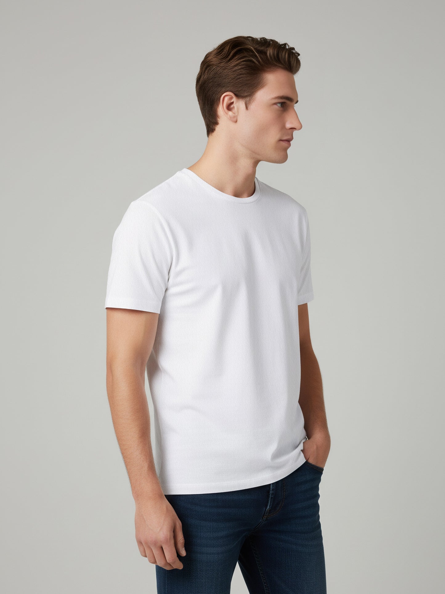 Celio* Men White Solid Slim Fit Cotton T-Shirts