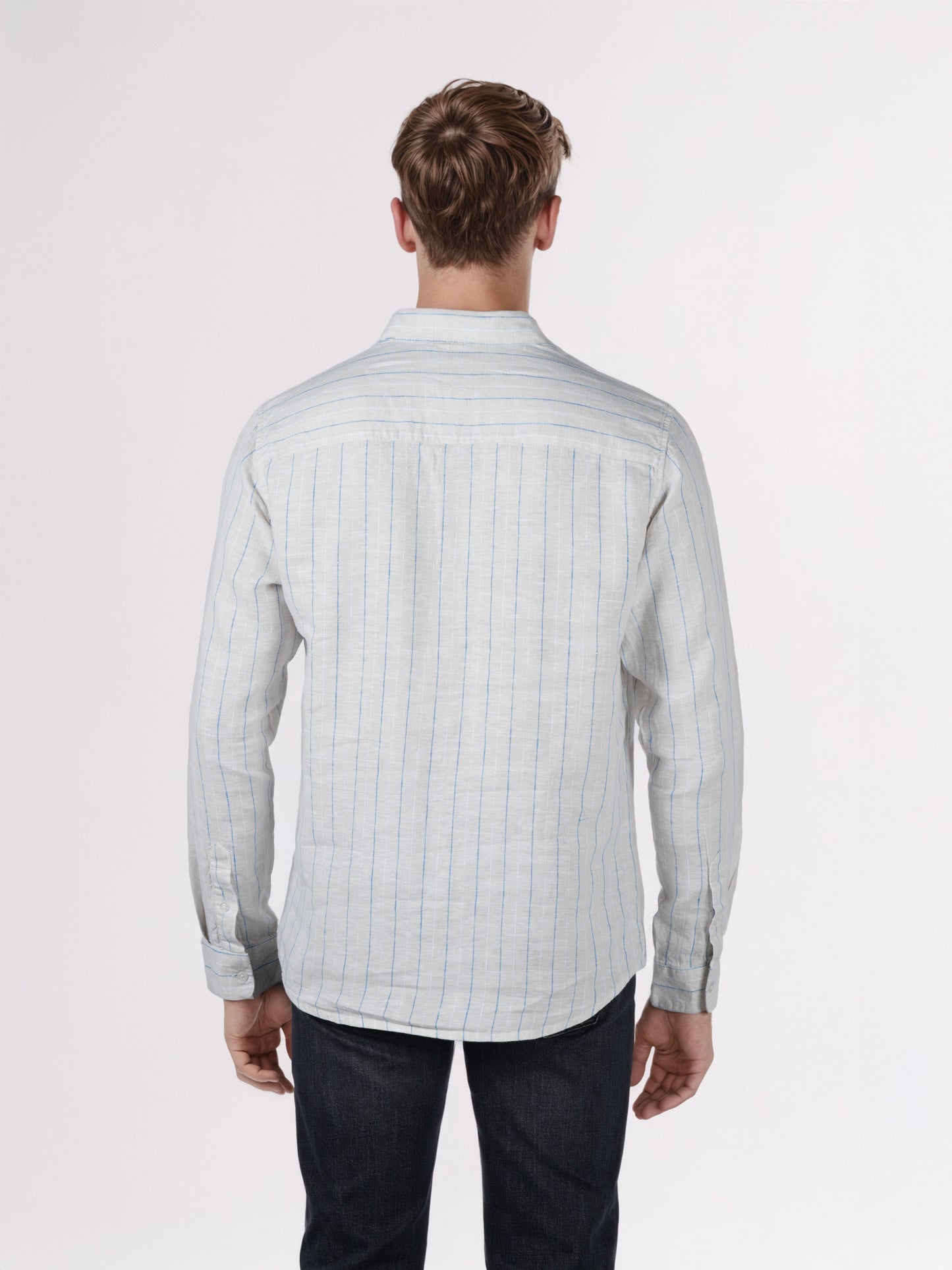 Celio* Men White Striped Regular Fit Linen Shirts