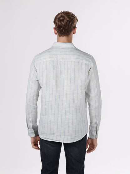 Celio* Men White Striped Regular Fit Linen Shirts