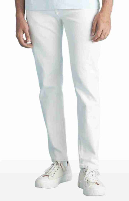 White Cotton Blend Slim Fit Jeans