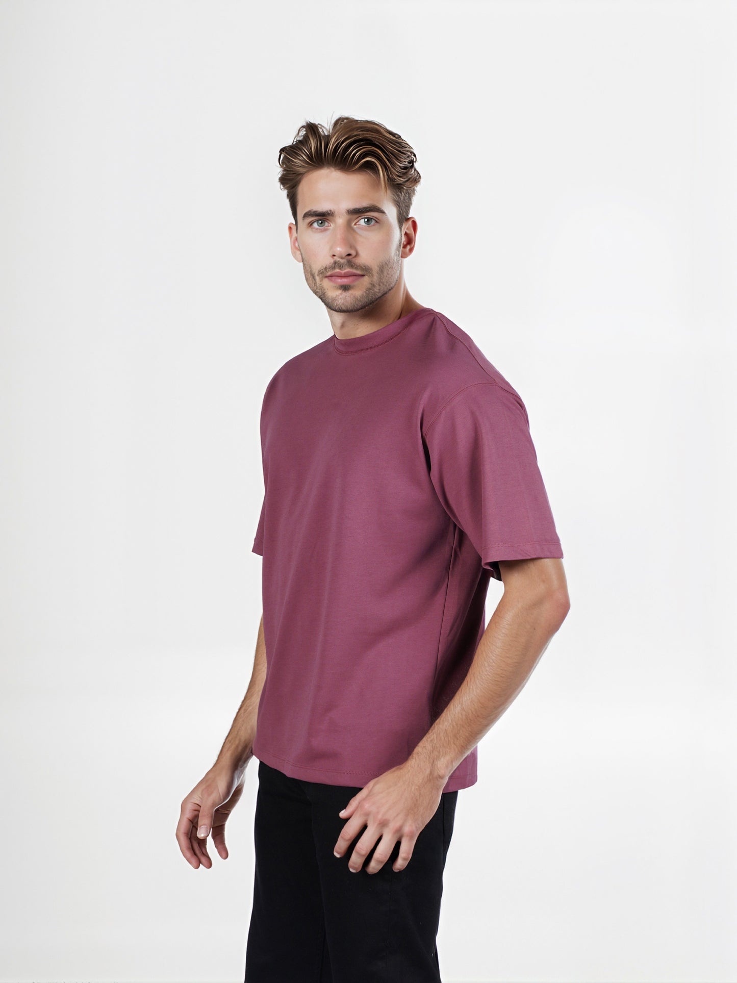 Celio* Solid Regular Fit Poly-Cotton Purple T-Shirt