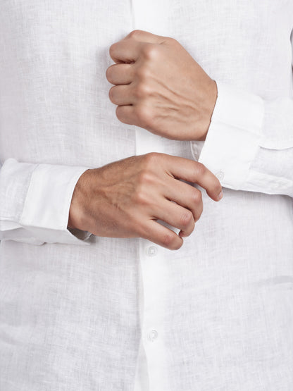 Celio* Solid Men White Regular Fit Linen Shirt