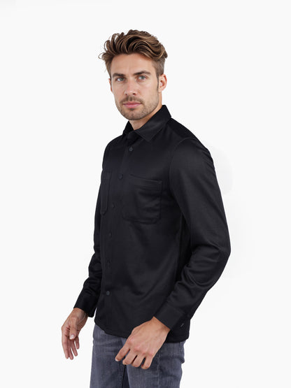Celio* Solid Oversized Polyester Black Shirt