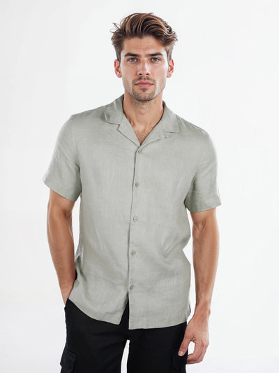 Celio* Solid Regular Fit Linen Green Shirt