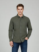 Celio* Men Olive Overshirt Solid Cotton Shirts