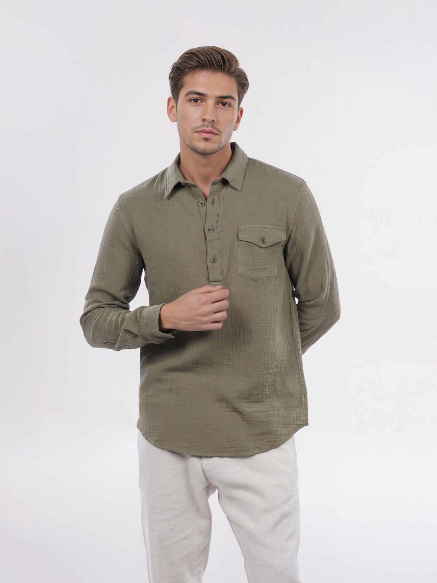 Celio* Men Olive Solid Regular Fit Cotton Shirt