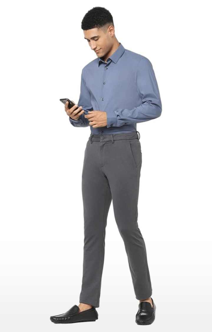 Celio* Solid Regular Fit Cotton-Blend Blue Shirt