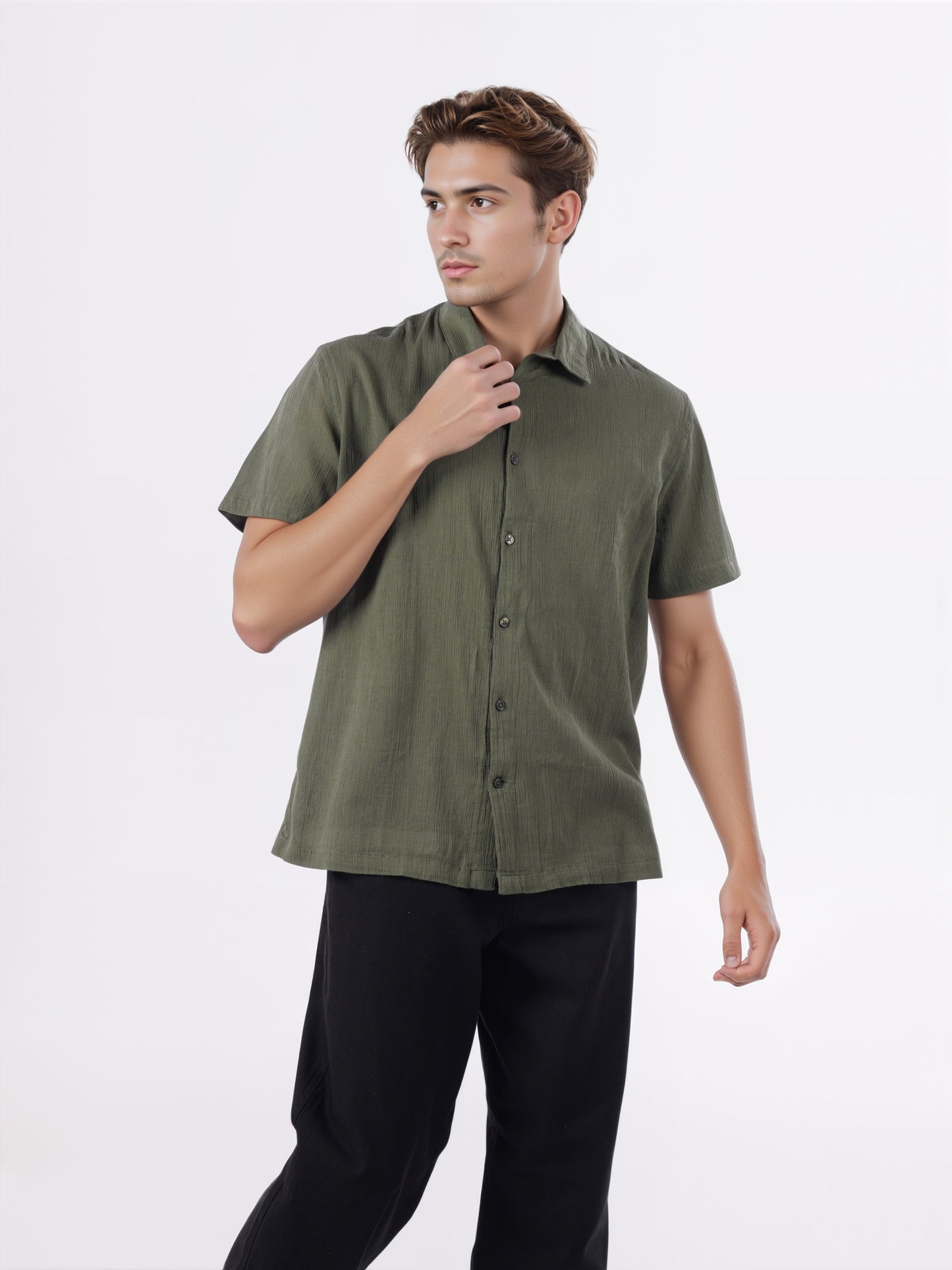 Celio* Men Olive Solid Regular Fit Cotton Shirts