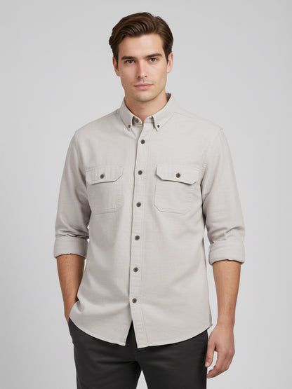 Celio* Men Beige Solid Regular Fit Cotton Shirts