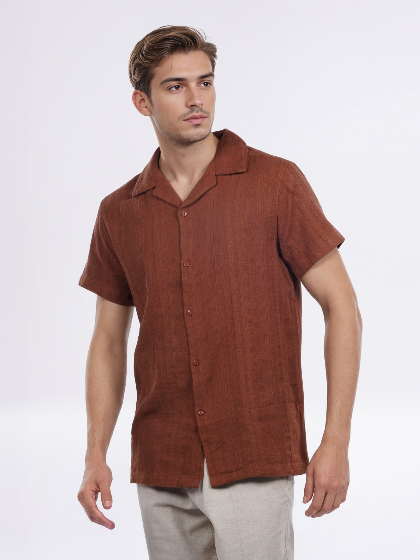 Celio* Men Brown Solid Regular Fit Cotton Shirt