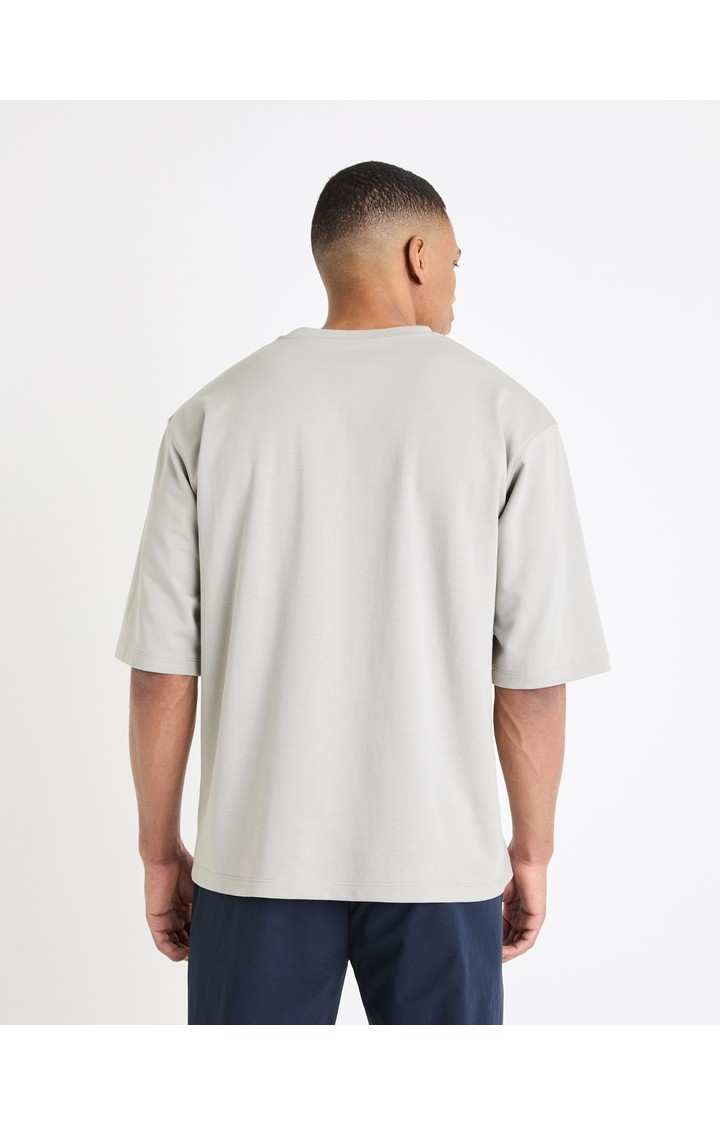 Celio* Solid Boxy Fit Cotton Grey T-Shirt