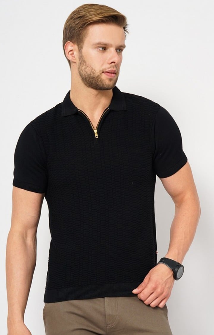Celio* Regular Fit Men Solid Cotton Black T-Shirt