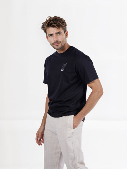 Celio* Men Black Solid Boxy Fit Cotton Tshirt