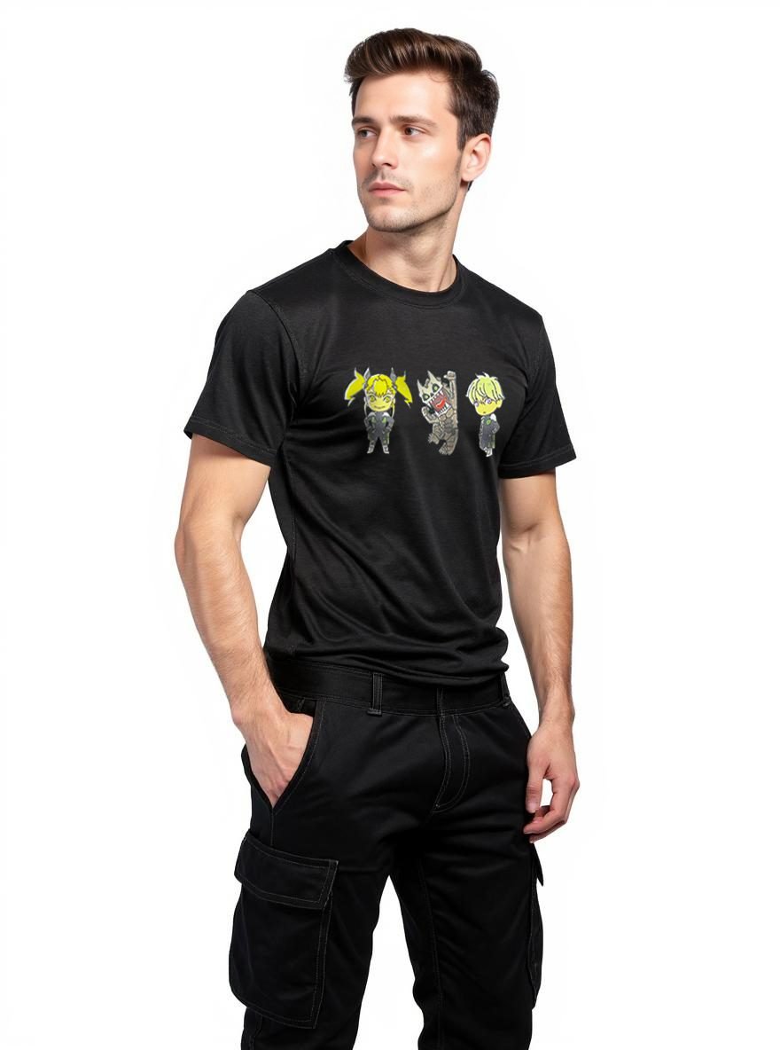 Celio* Men Black Printed Oversized Cotton Kaiju T-Shirt