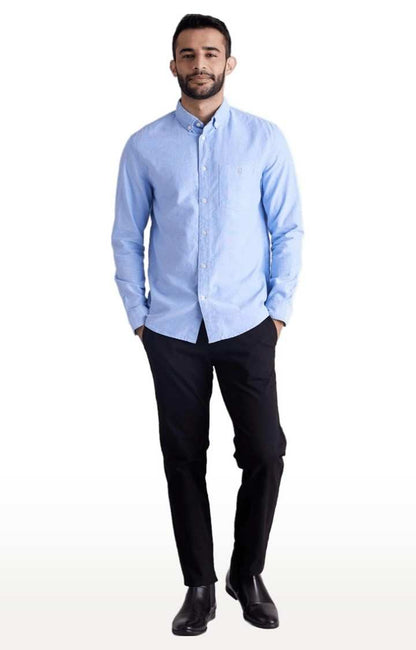 Celio* Solid Regular Fit Cotton Blue Formal Shirt
