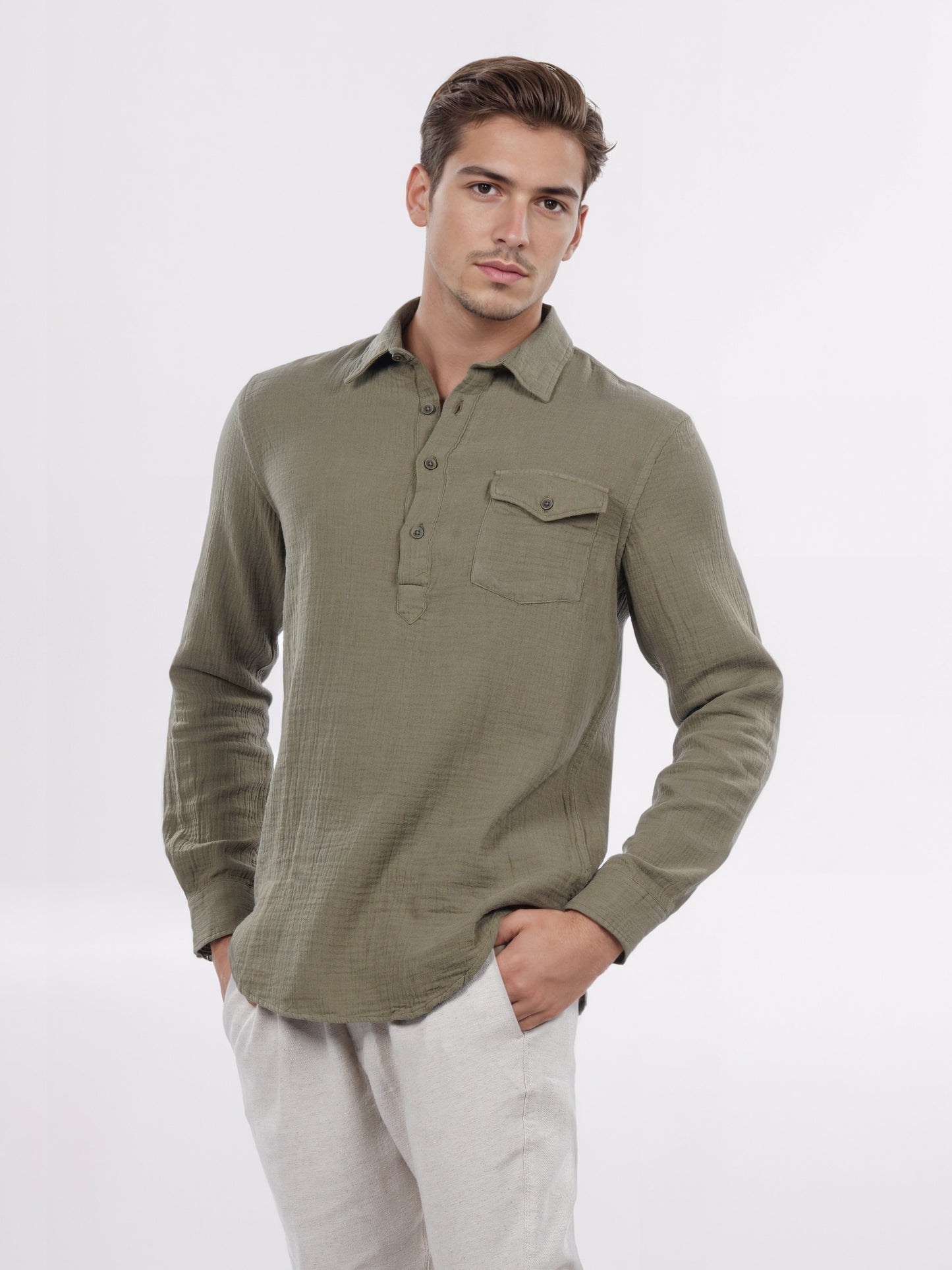Celio* Men Olive Solid Regular Fit Cotton Shirt