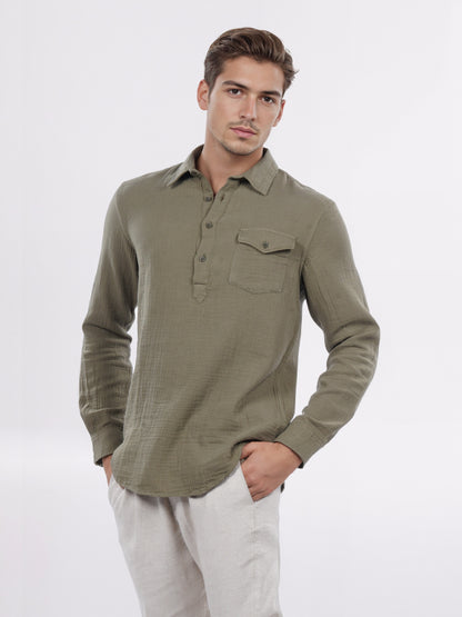 Celio* Men Olive Solid Regular Fit Cotton Shirt