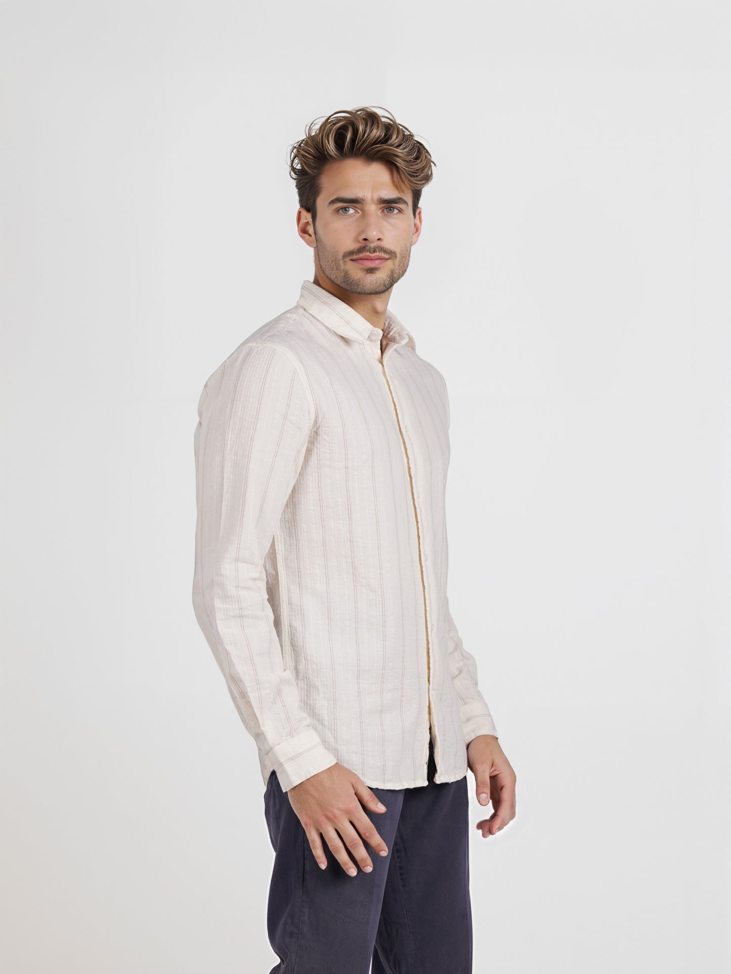 Celio* Men Brown Striped Spread Collar Regular Fit Shirt