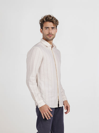 Celio* Men Brown Striped Spread Collar Regular Fit Shirt